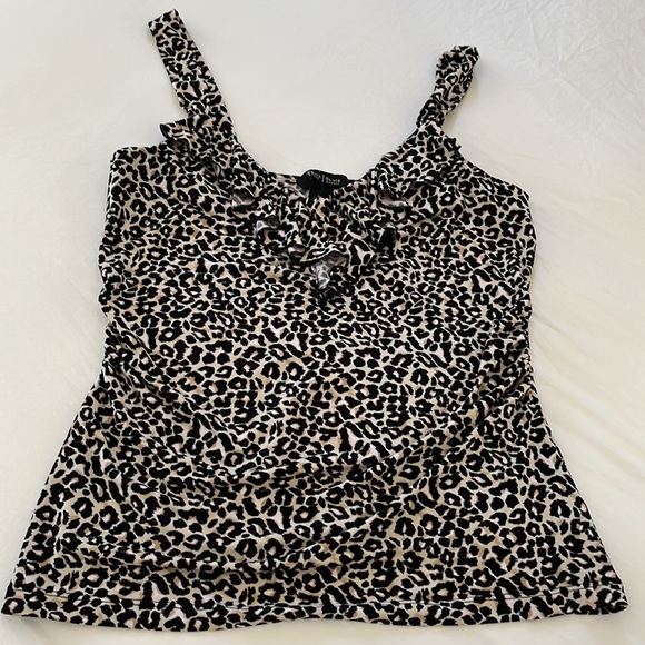 WHBM Leopard Print Tank with Ruffled Neckline - Size Medium - NWT - Picture 2 of 7